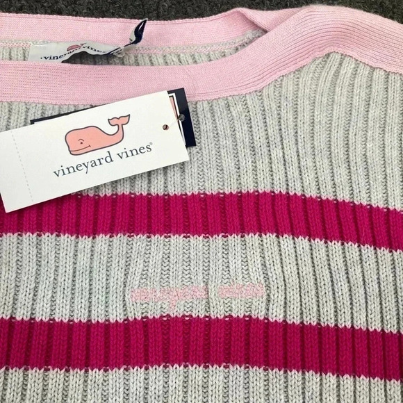 Vineyard Vines Sweater Pink Stripe Heather Gray Boatneck Women’s Small MSRP $90 - Picture 4 of 11